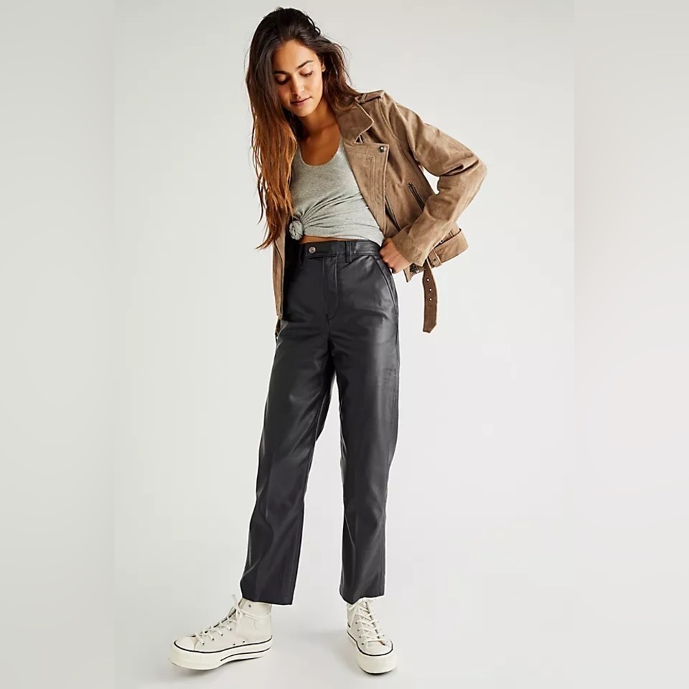 Free People Levi’s Pants Womens 25 Math Club Faux Leather High Rise Slacks